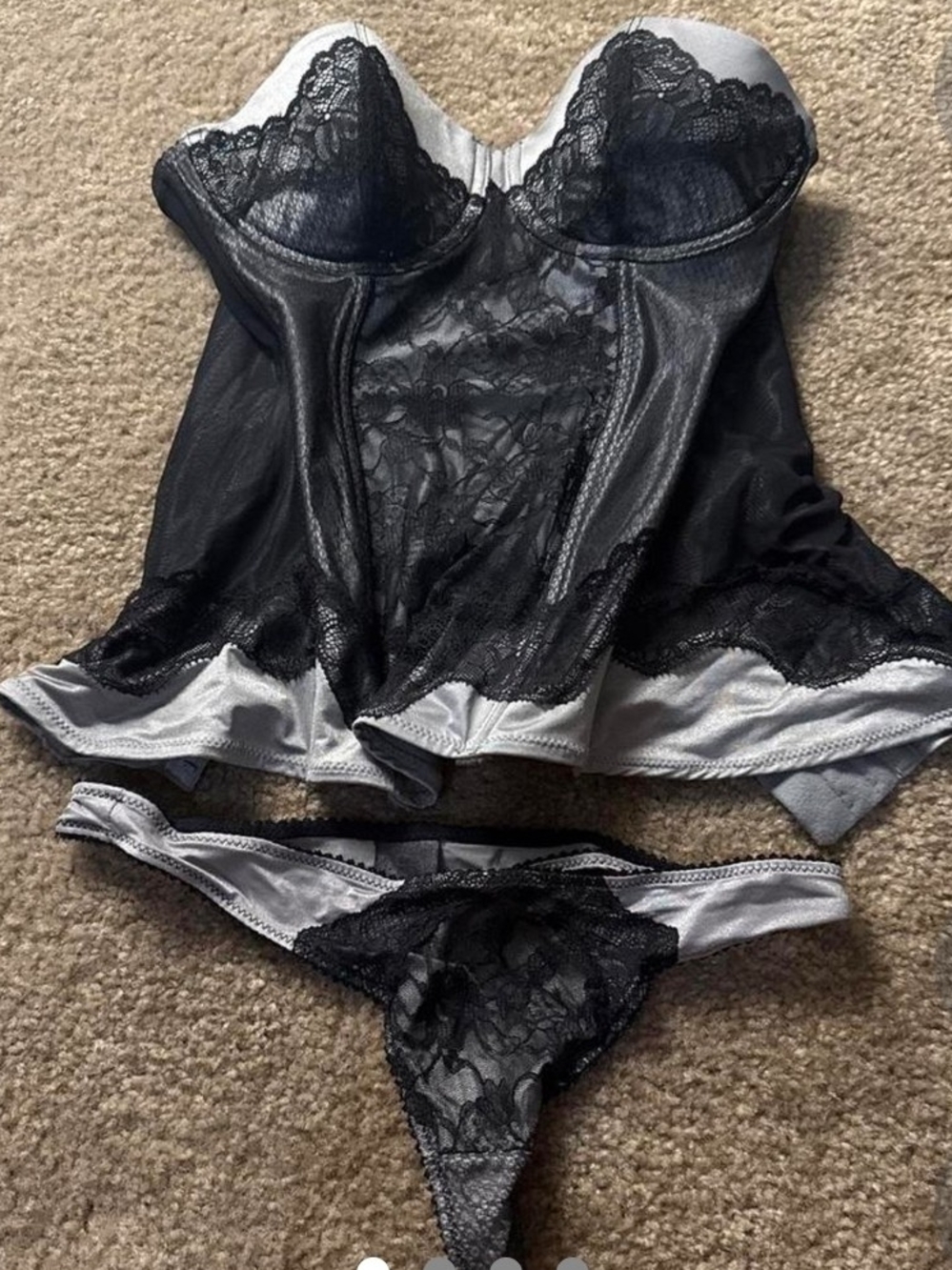 H&M Black and Gray Lace Bustier Set